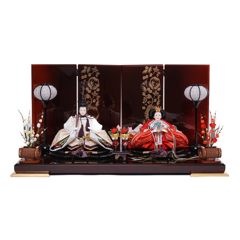 溜塗蒔絵屏風親王飾り