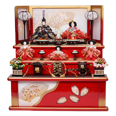 赤塗金彩屏風3段飾り